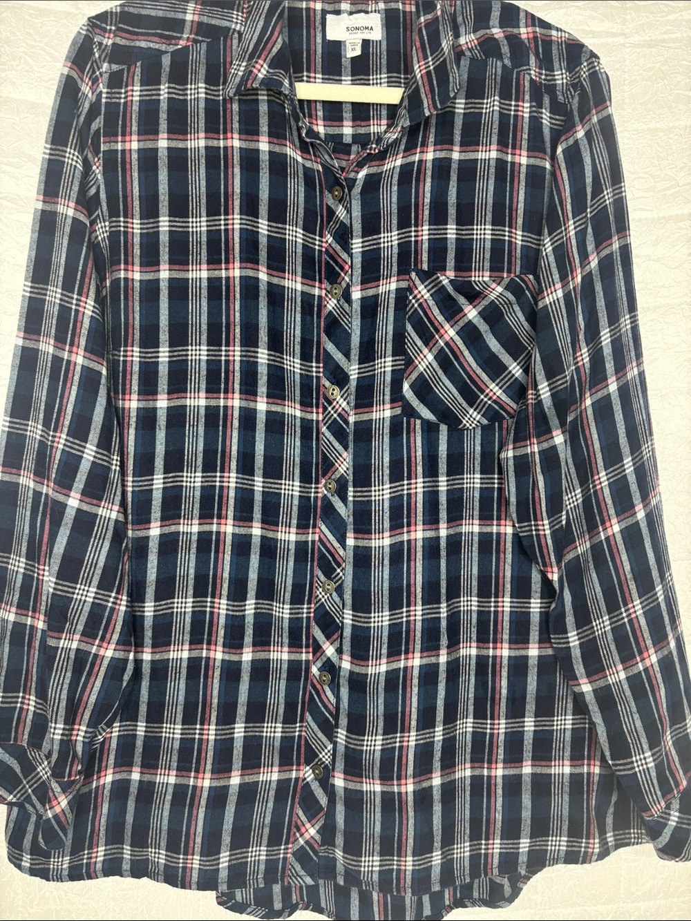 Sonoma Goods For Life Women’s XL Plaid Button Front Long Sleeve Shirt Blue
